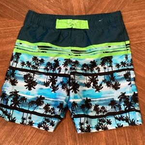 Sonoma Kids Palm Tree Print Swim Shorts - Blue and Green